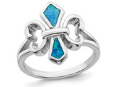 Fleur De Lys Lab Created Blue Opal Inlay Ring in Sterling Silver